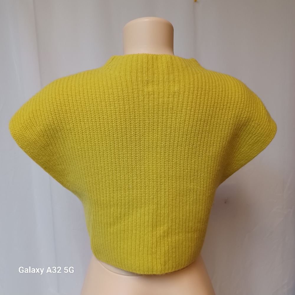 Anthropologie Maeve 100% Wool.mo_neck Muscle Crop  Green V-Neck Sweater Size M - Picture 7 of 12